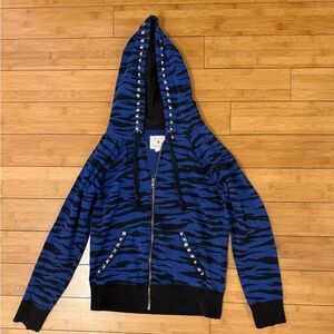 Abbey Dawn Inspired Blue Zebra Tiger Hoodie Custom Hand Studded Y2K Sz S Y2K